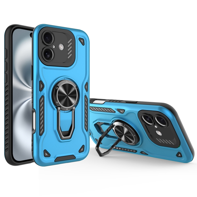 

For iPhone 16 Plus Metal Rotating Bracket TPU + PC Magnetic Phone Case(Blue)