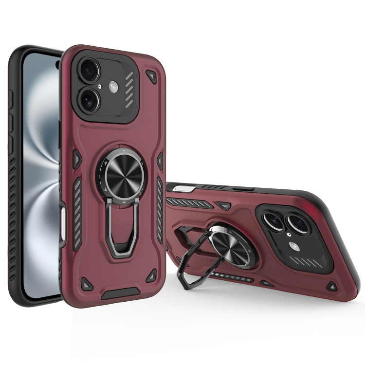 

For iPhone 16 Plus Metal Rotating Bracket TPU + PC Magnetic Phone Case(Dark Red)