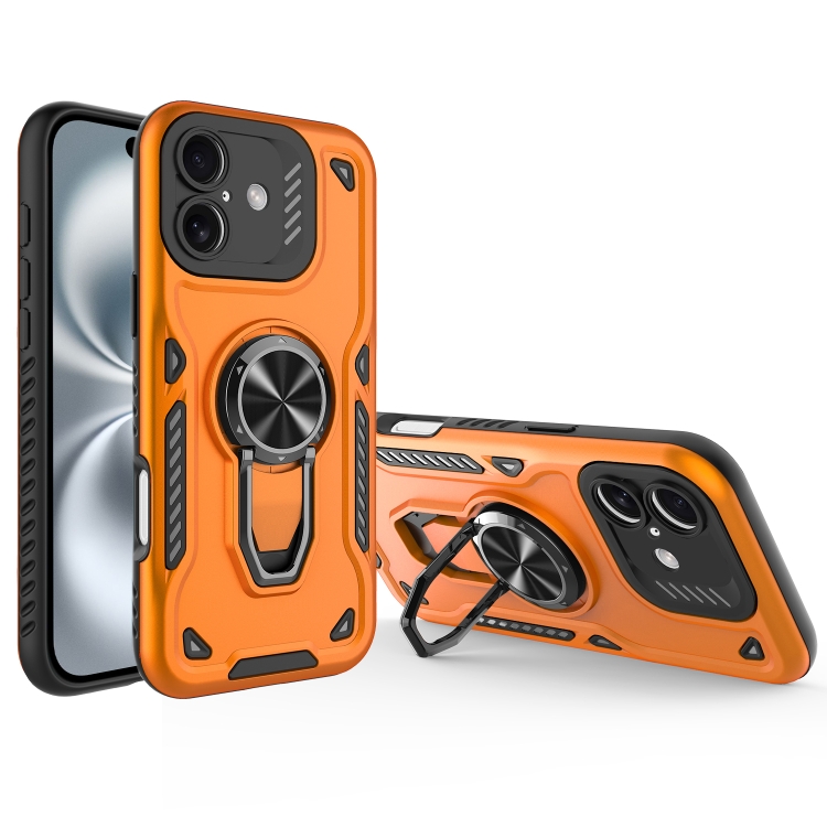 

For iPhone 16 Plus Metal Rotating Bracket TPU + PC Magnetic Phone Case(Orange)