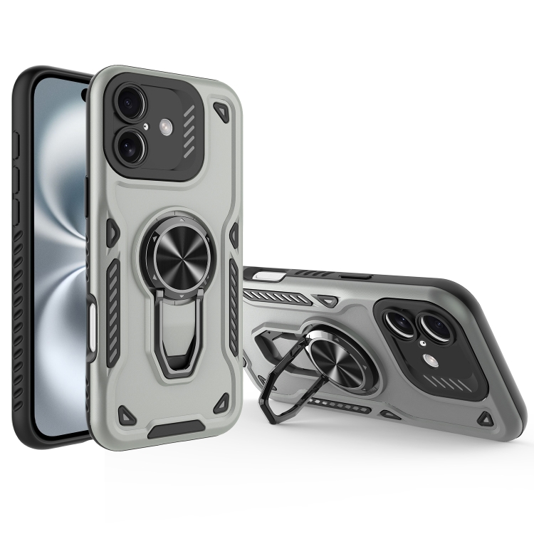 

For iPhone 16 Plus Metal Rotating Bracket TPU + PC Magnetic Phone Case(Gray)