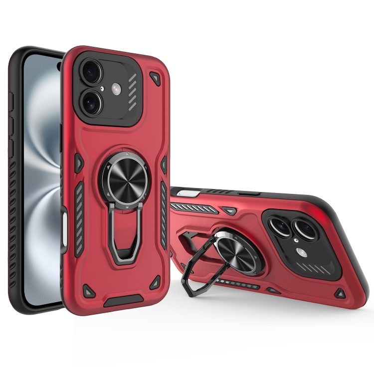 

For iPhone 16 Metal Rotating Bracket TPU + PC Magnetic Phone Case(Red)