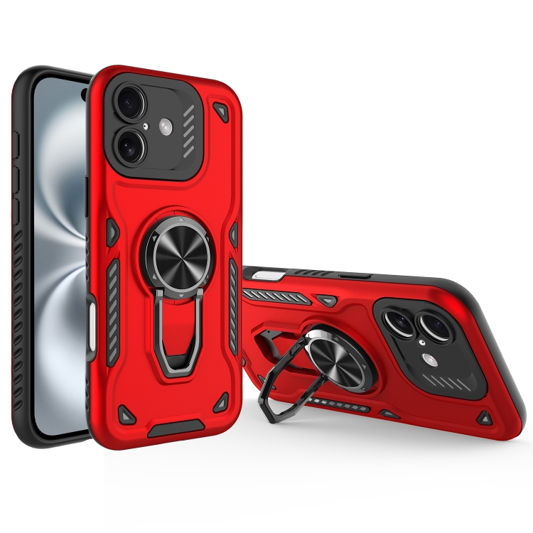 

For iPhone 16 Metal Rotating Bracket TPU + PC Magnetic Phone Case(Bright Red)