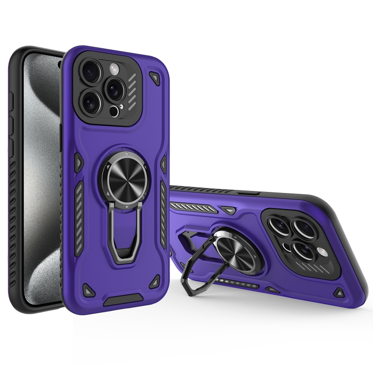 

For iPhone 15 Pro Max Metal Rotating Bracket TPU + PC Magnetic Phone Case(Dark Purple)