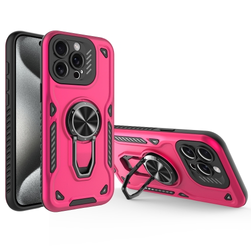 

For iPhone 15 Pro Max Metal Rotating Bracket TPU + PC Magnetic Phone Case(Rose Red)