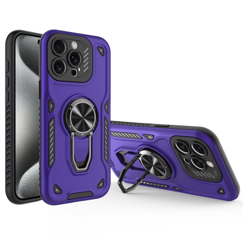 

For iPhone 15 Pro Metal Rotating Bracket TPU + PC Magnetic Phone Case(Dark Purple)