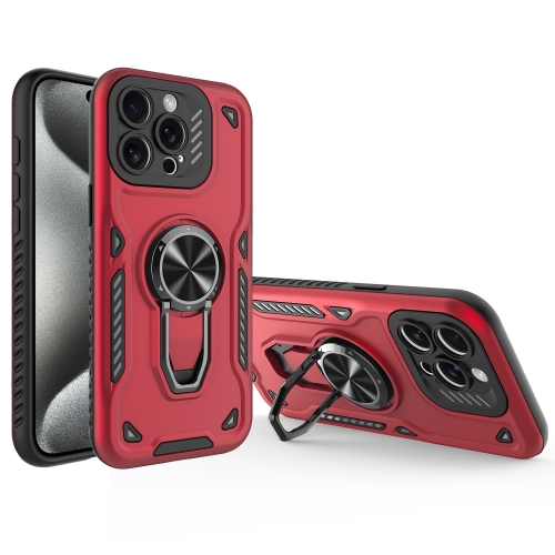 

For iPhone 15 Pro Metal Rotating Bracket TPU + PC Magnetic Phone Case(Red)