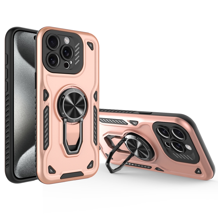 

For iPhone 15 Pro Metal Rotating Bracket TPU + PC Magnetic Phone Case(Gold)