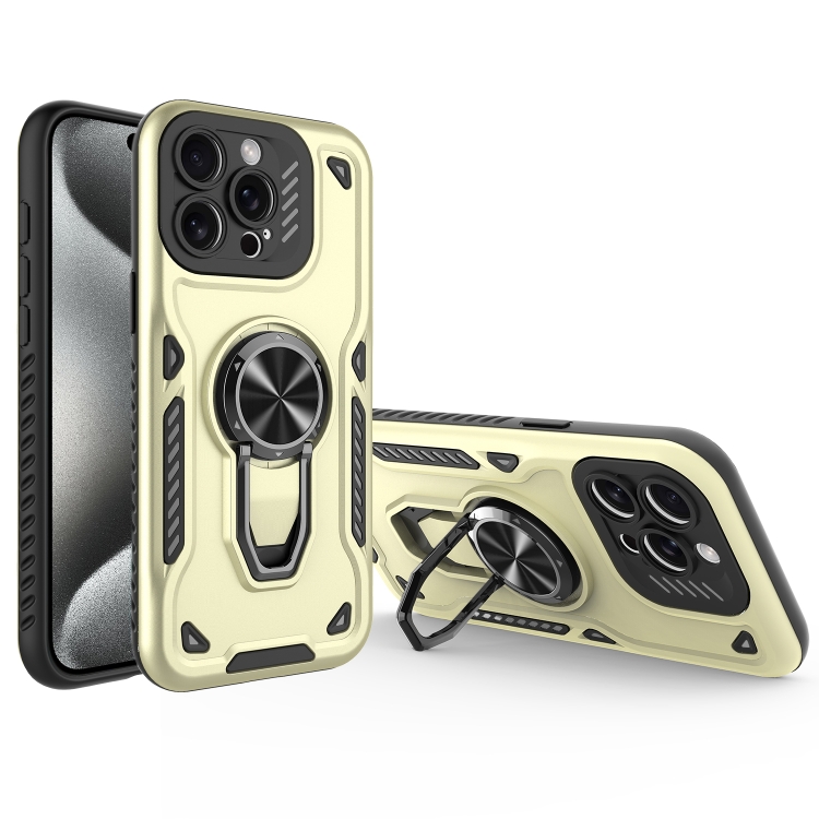 

For iPhone 15 Pro Metal Rotating Bracket TPU + PC Magnetic Phone Case(Beige)