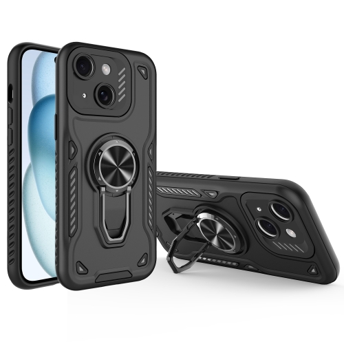 

For iPhone 15 Plus Metal Rotating Bracket TPU + PC Magnetic Phone Case(Black)