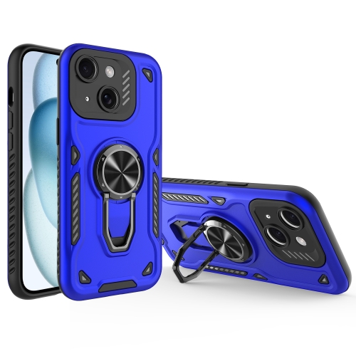 

For iPhone 15 Plus Metal Rotating Bracket TPU + PC Magnetic Phone Case(Navy Blue)