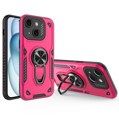 

For iPhone 15 Plus Metal Rotating Bracket TPU + PC Magnetic Phone Case(Rose Red)