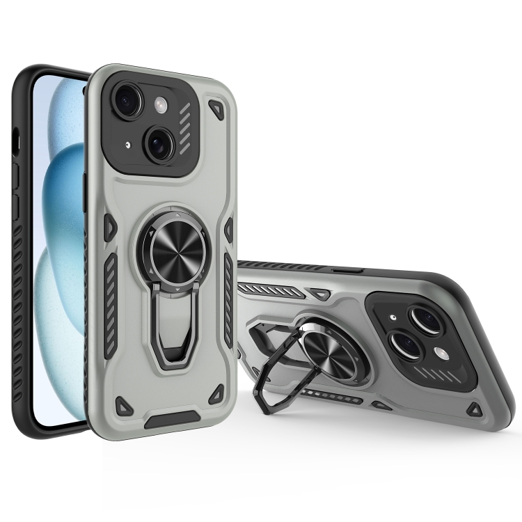 

For iPhone 15 Plus Metal Rotating Bracket TPU + PC Magnetic Phone Case(Gray)
