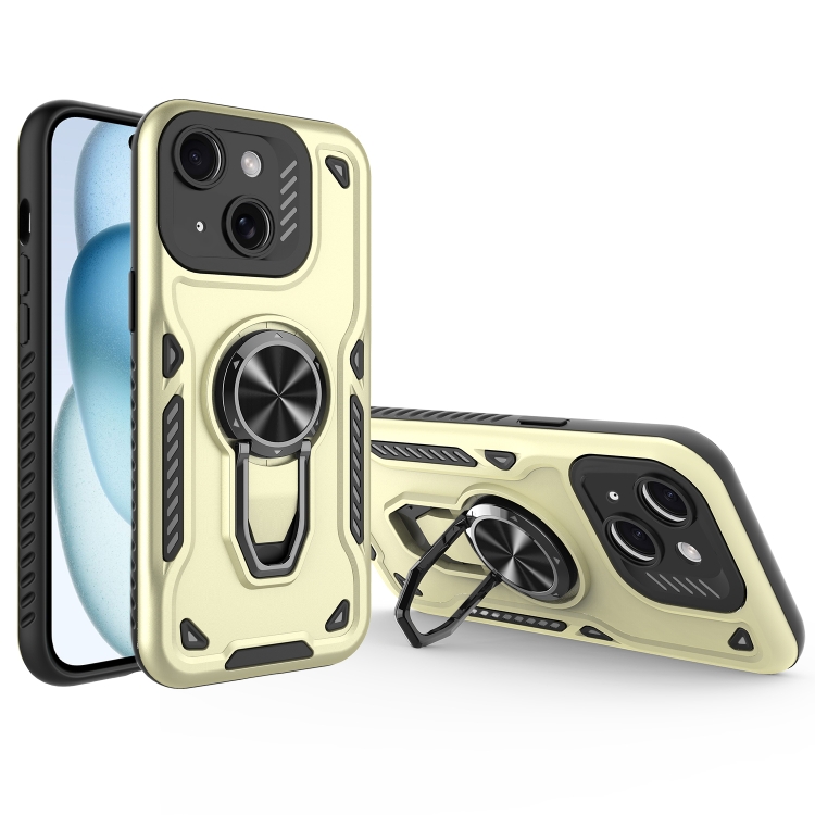 

For iPhone 15 Metal Rotating Bracket TPU + PC Magnetic Phone Case(Beige)