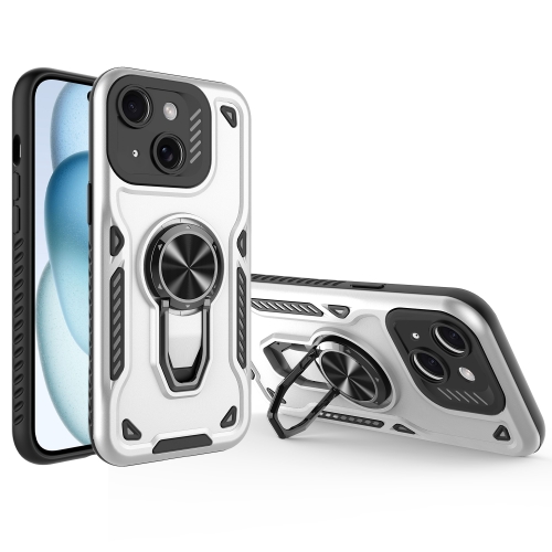 

For iPhone 15 Metal Rotating Bracket TPU + PC Magnetic Phone Case(White)