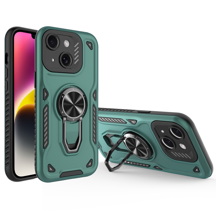 

For iPhone 14 Plus Metal Rotating Bracket TPU + PC Magnetic Phone Case(Green)