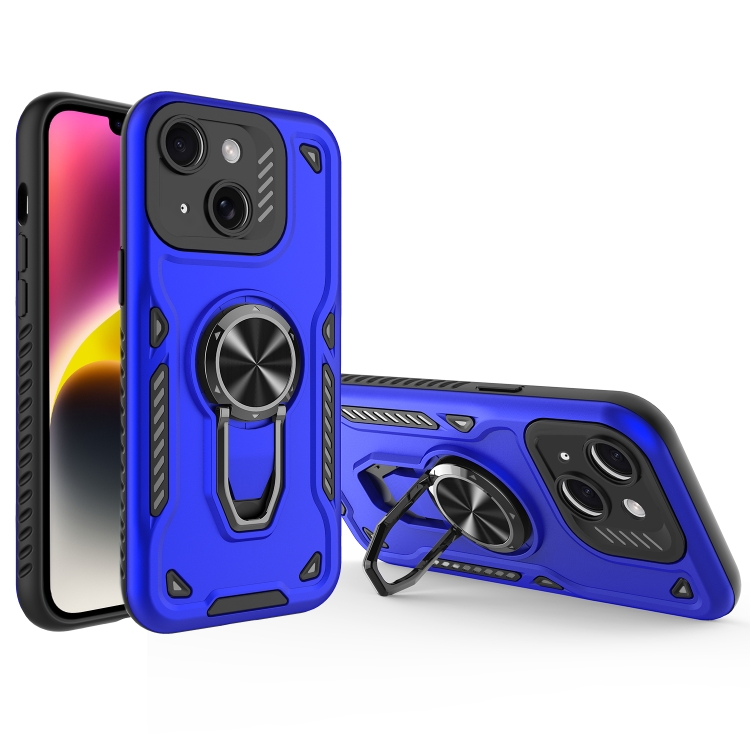 

For iPhone 14 Plus Metal Rotating Bracket TPU + PC Magnetic Phone Case(Navy Blue)
