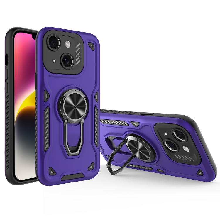 

For iPhone 14 Plus Metal Rotating Bracket TPU + PC Magnetic Phone Case(Dark Purple)
