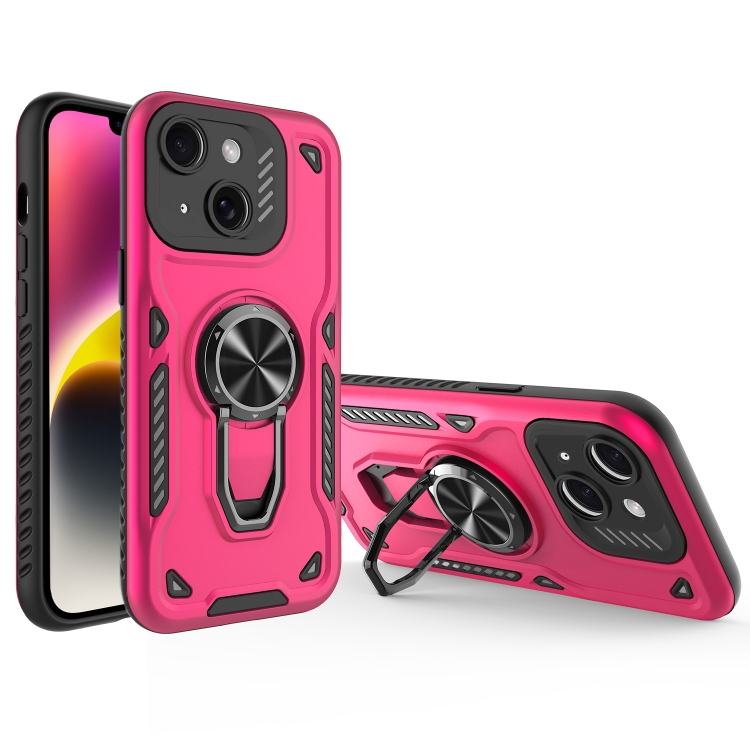 

For iPhone 14 Plus Metal Rotating Bracket TPU + PC Magnetic Phone Case(Rose Red)