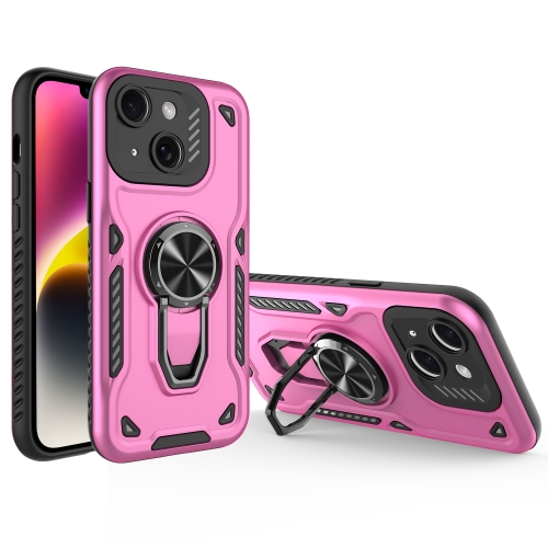 

For iPhone 14 Plus Metal Rotating Bracket TPU + PC Magnetic Phone Case(Pink Purple)