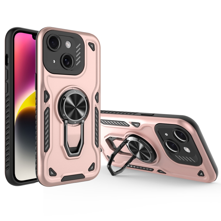 

For iPhone 14 Metal Rotating Bracket TPU + PC Magnetic Phone Case(Rose Gold)