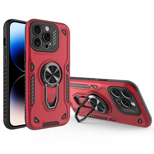 

For iPhone 14 Pro Metal Rotating Bracket TPU + PC Magnetic Phone Case(Red)