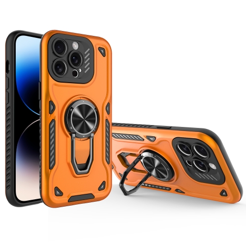 

For iPhone 14 Pro Metal Rotating Bracket TPU + PC Magnetic Phone Case(Orange)