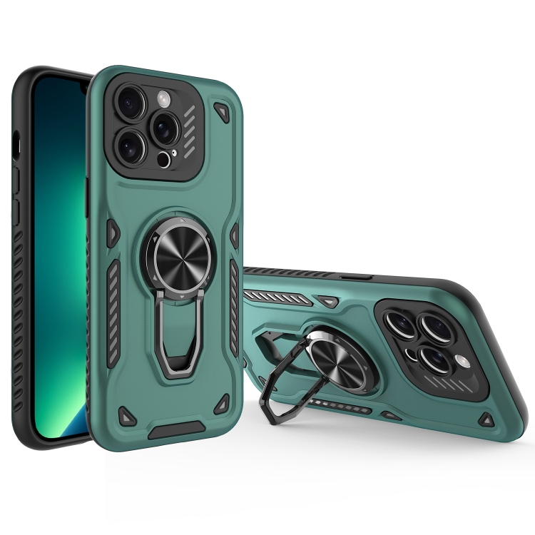 

For iPhone 13 Pro Max Metal Rotating Bracket TPU + PC Magnetic Phone Case(Green)