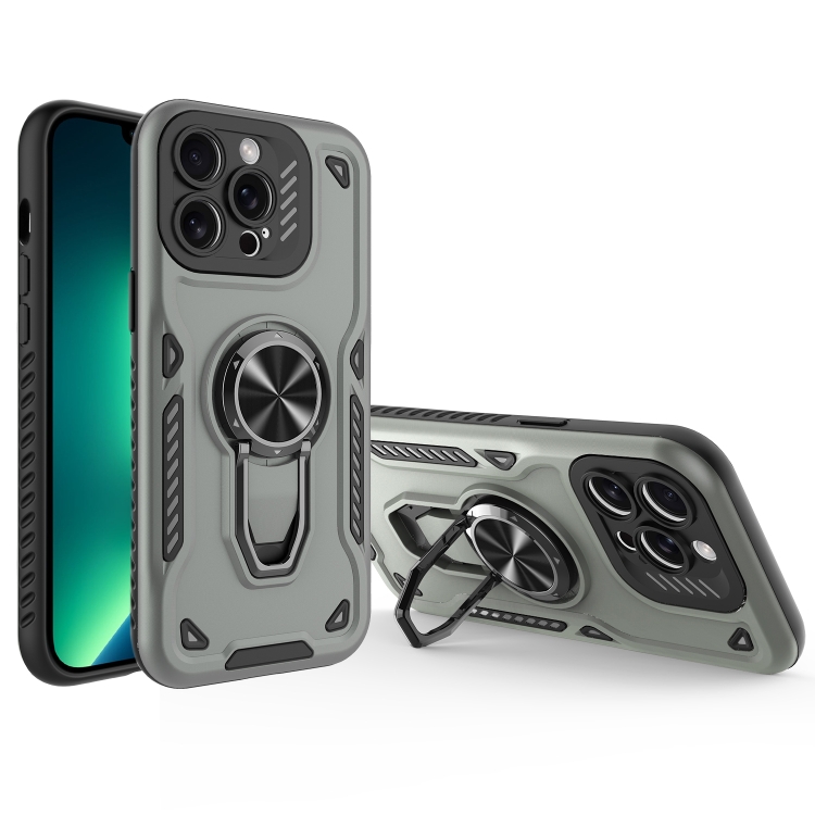 

For iPhone 13 Pro Max Metal Rotating Bracket TPU + PC Magnetic Phone Case(Carbon Grey)
