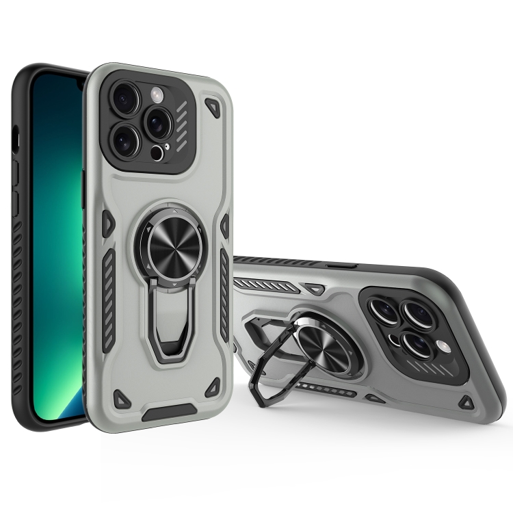 

For iPhone 13 Pro Max Metal Rotating Bracket TPU + PC Magnetic Phone Case(Gray)