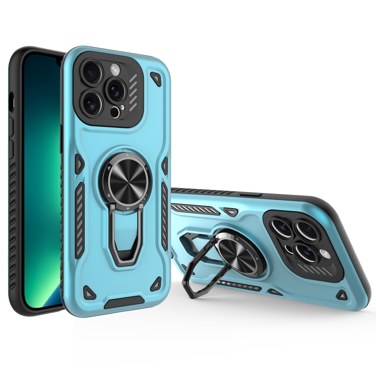 

For iPhone 13 Pro Max Metal Rotating Bracket TPU + PC Magnetic Phone Case(Bright Blue)
