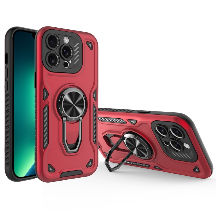 

For iPhone 13 Pro Metal Rotating Bracket TPU + PC Magnetic Phone Case(Red)