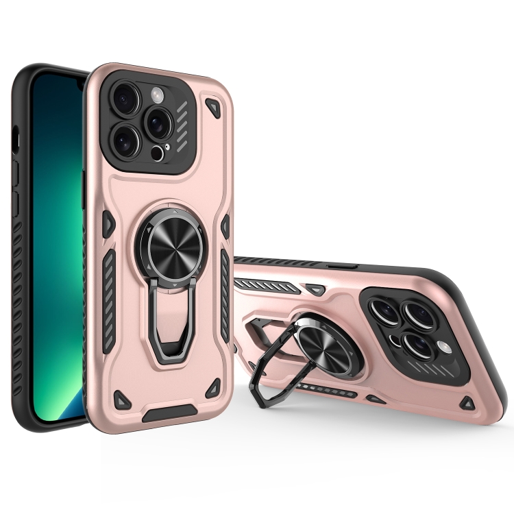 

For iPhone 13 Pro Metal Rotating Bracket TPU + PC Magnetic Phone Case(Rose Gold)