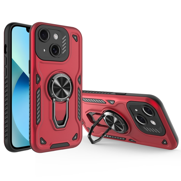 

For iPhone 13 Metal Rotating Bracket TPU + PC Magnetic Phone Case(Red)