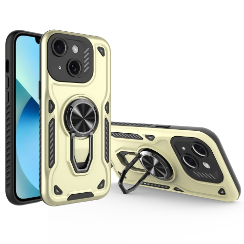 

For iPhone 13 Metal Rotating Bracket TPU + PC Magnetic Phone Case(Beige)