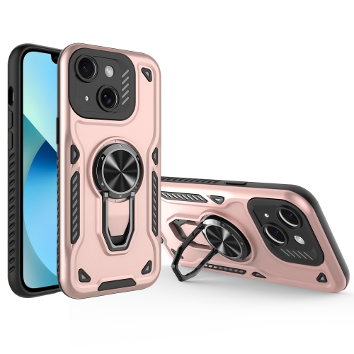 

For iPhone 13 Metal Rotating Bracket TPU + PC Magnetic Phone Case(Rose Gold)