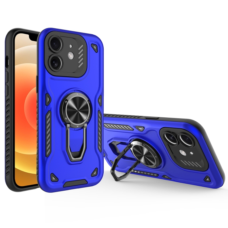 

For iPhone 12 Metal Rotating Bracket TPU + PC Magnetic Phone Case(Navy Blue)