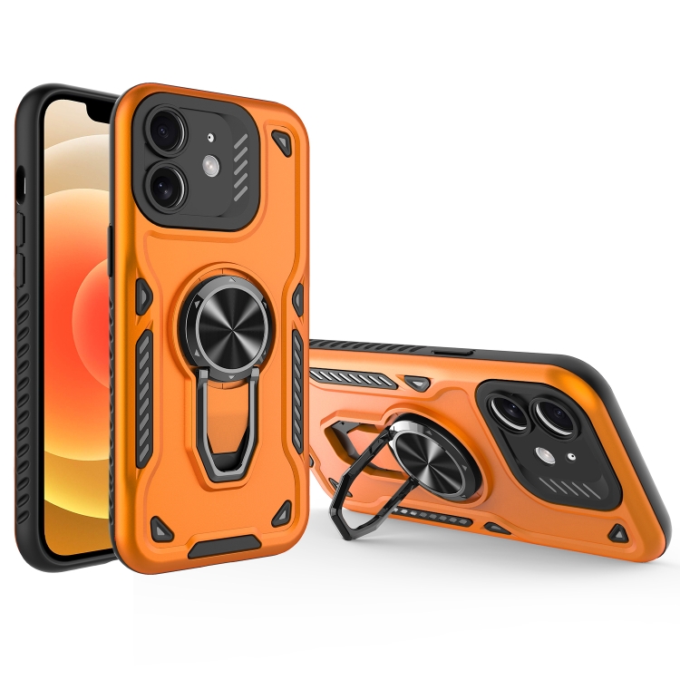 

For iPhone 12 Metal Rotating Bracket TPU + PC Magnetic Phone Case(Orange)