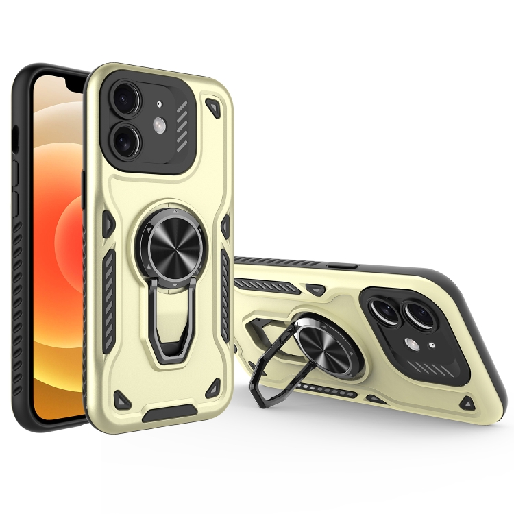 

For iPhone 12 Metal Rotating Bracket TPU + PC Magnetic Phone Case(Beige)
