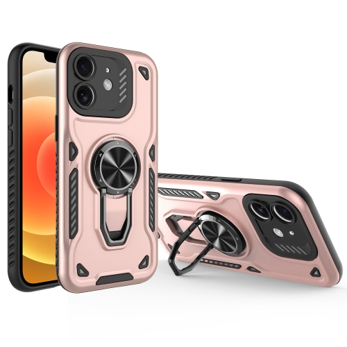 

For iPhone 12 Metal Rotating Bracket TPU + PC Magnetic Phone Case(Rose Gold)