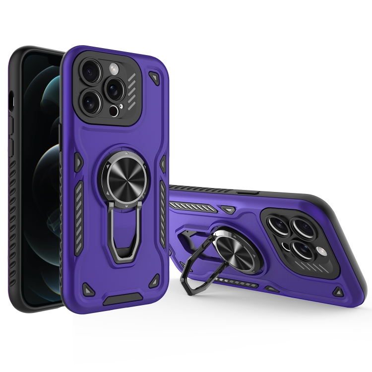 

For iPhone 12 Pro Max Metal Rotating Bracket TPU + PC Magnetic Phone Case(Dark Purple)