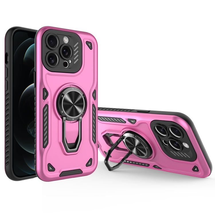 

For iPhone 12 Pro Max Metal Rotating Bracket TPU + PC Magnetic Phone Case(Pink Purple)