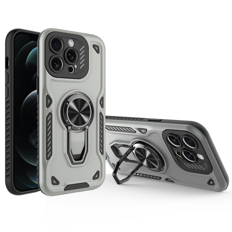 

For iPhone 12 Pro Max Metal Rotating Bracket TPU + PC Magnetic Phone Case(Gray)