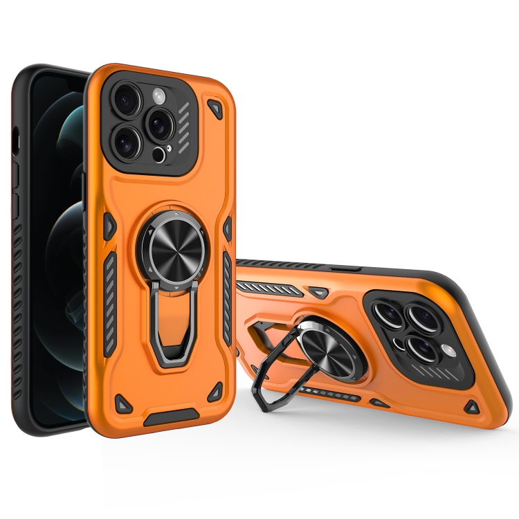 

For iPhone 12 Pro Metal Rotating Bracket TPU + PC Magnetic Phone Case(Orange)