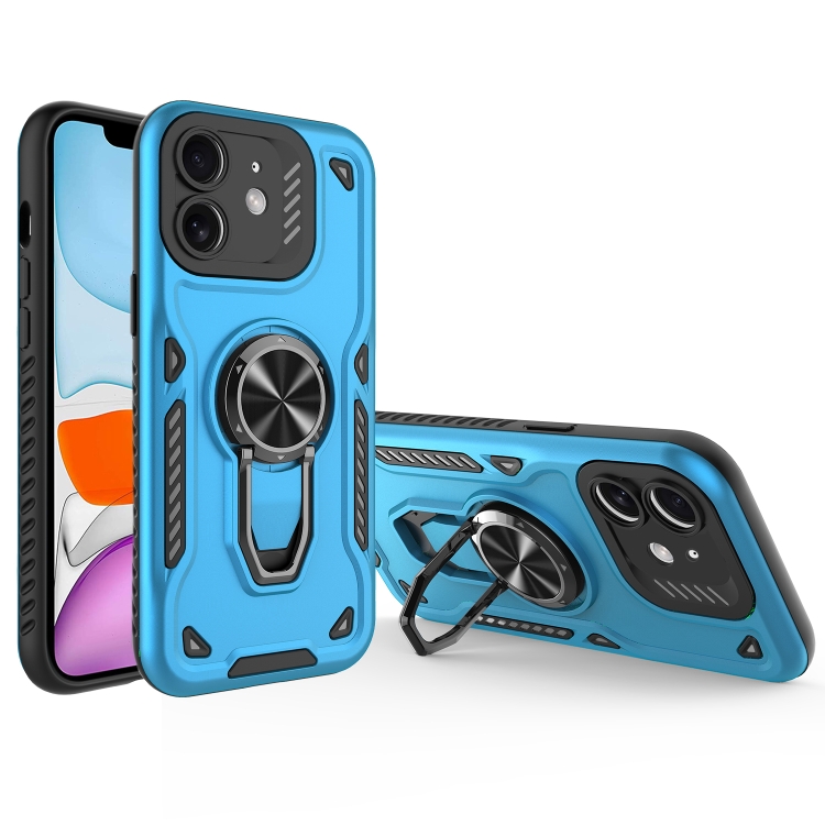 

For iPhone 11 Metal Rotating Bracket TPU + PC Magnetic Phone Case(Blue)