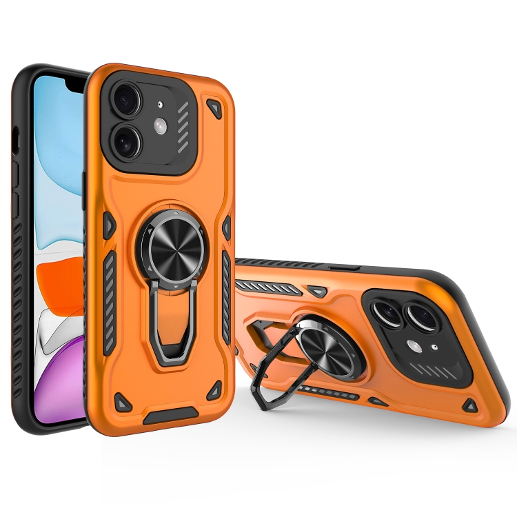 

For iPhone 11 Metal Rotating Bracket TPU + PC Magnetic Phone Case(Orange)
