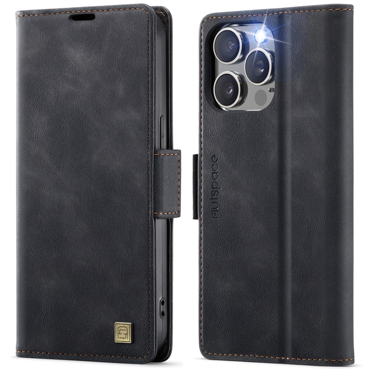 

For iPhone 14 Pro Max AutSpace A11 Side Buckle MagSafe Magnetic RFID Phone Leather Case(Black)