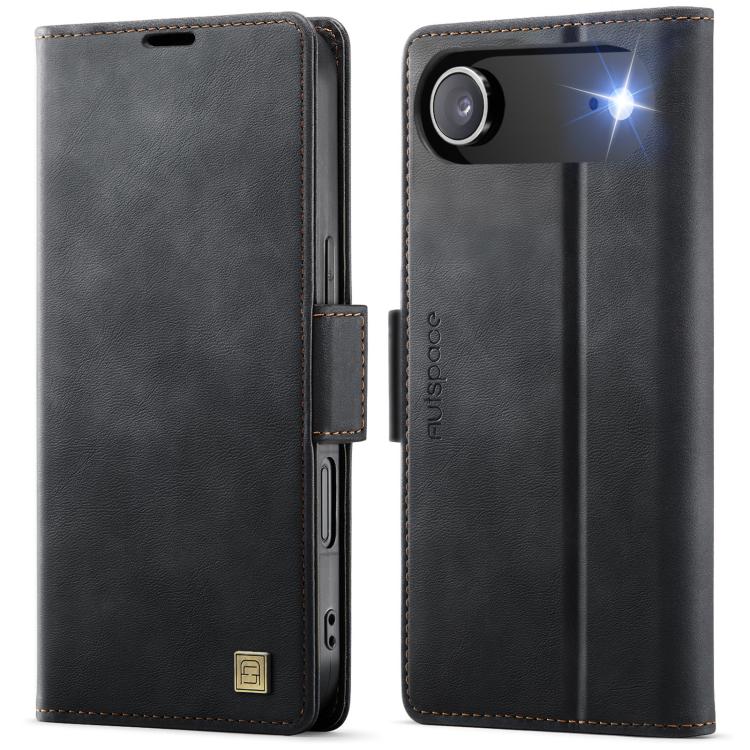 

For iPhone Air AutSpace A11 Side Buckle MagSafe Magnetic RFID Phone Leather Case(Black)