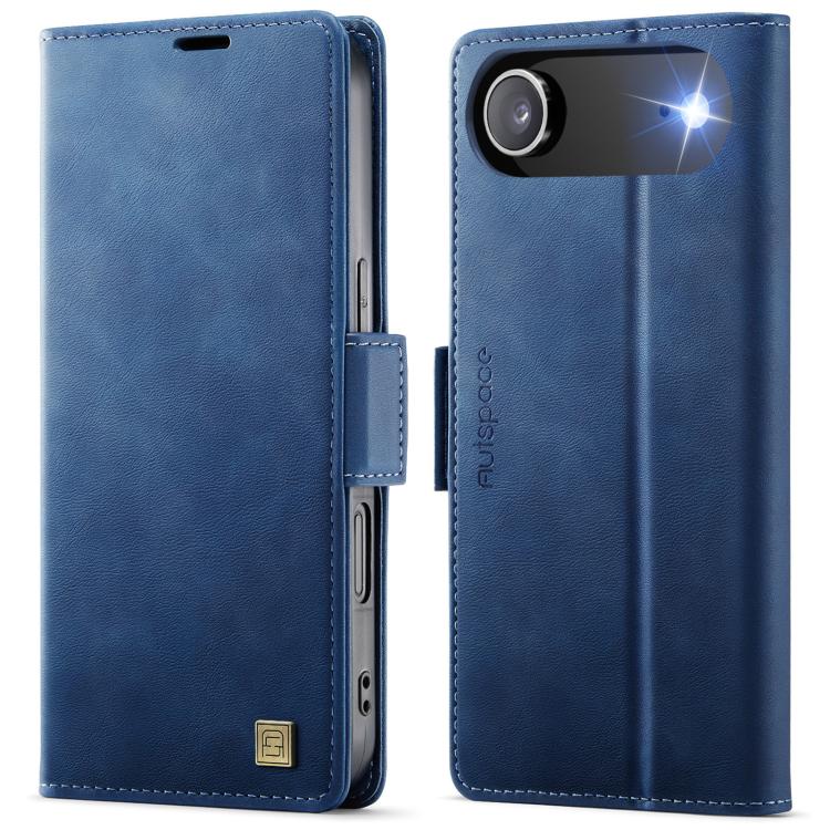 

For iPhone 17 Air AutSpace A11 Side Buckle MagSafe Magnetic RFID Phone Leather Case(Blue)