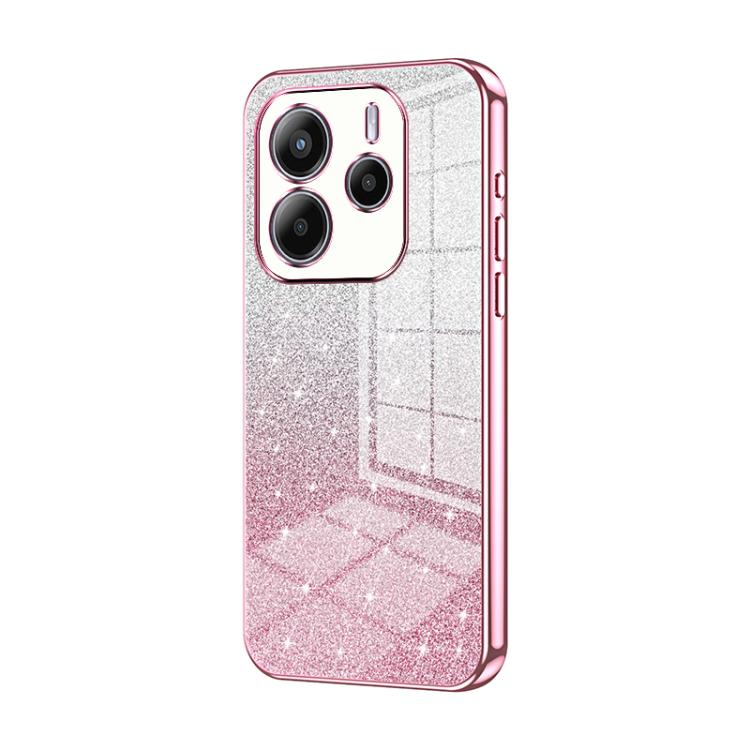 

For Redmi Note14 4G 163.25mm Gradient Glitter Powder Electroplated Phone Case(Pink)