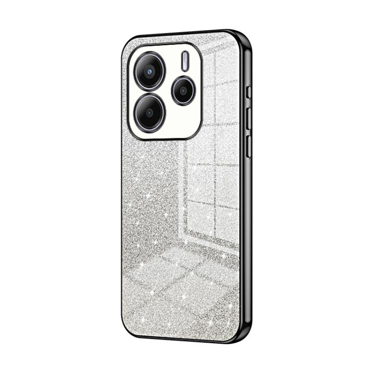

For Redmi Note14 4G 163.25mm Gradient Glitter Powder Electroplated Phone Case(Black)
